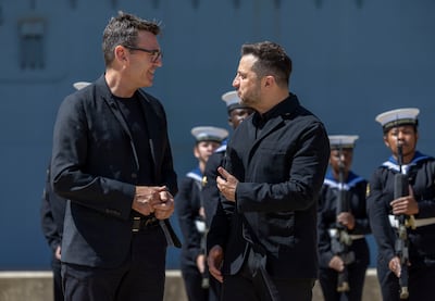 Andy Burnham and Volodymyr Zelenskyy hold talks on HMS Queen Elizabeth. Getty Images