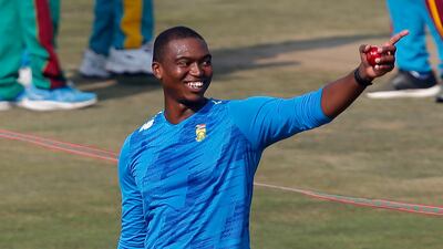 South Africa pacer Lungi Ngidi smiles during a practice session. AP