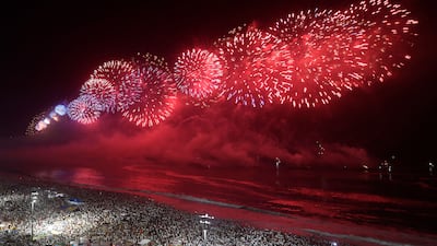 Fireworks to celebrate the New Year explode on Copacabana Beach during celebrations in Rio de Janeiro, Brazil. AFP