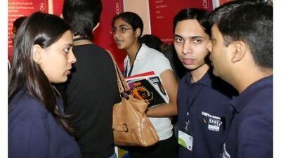 Indian students visit a European Union Education Fair in New Delhi.