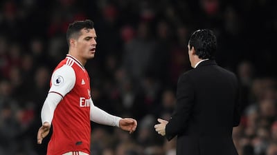Arsenal's Granit Xhaka reacted angrily after being substituted against Crystal Palace. Reuters