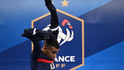 Kylian Mbappe after being substituted against Ukraine. AFP