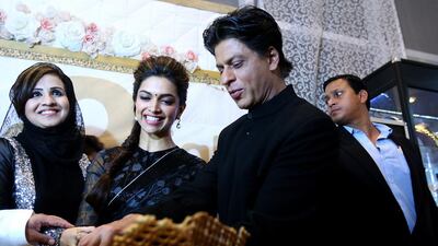 Shah Rukh Khan and Deepika Padukone promoting their new movie "Chennai Express' visits Studio8 in Dubai in August. Satish Kumar / The National