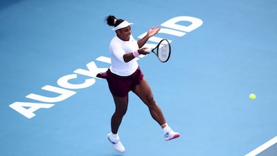Serena Williams plays a forehand during her first round match against Camila Giorgi on Day Two of the 2020 Auckland Classic. Getty Images
