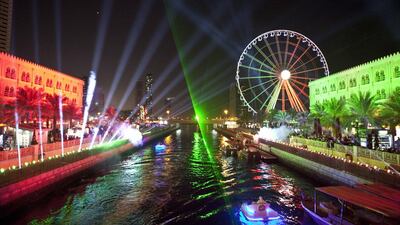 The lights show at Qanat Al Qasba near the Sharjah Corniche in December 2013 in the run up for the UAE National Day celebration. Antonie Robertson / The National