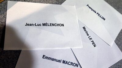Names of the 2017 French presidential election candidates seen printed. Christian Hartmann/Reuters