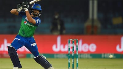 Multan Sultans' Shan Masood plays a shot during the PSL match against Peshawar Zalmi and Multan Sultans in Karachi on March 13, 2020. AFP