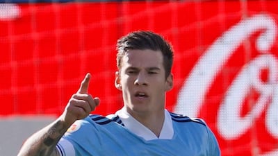 Celta Vigo striker Santi Mina celebrates after scoring. EPA
