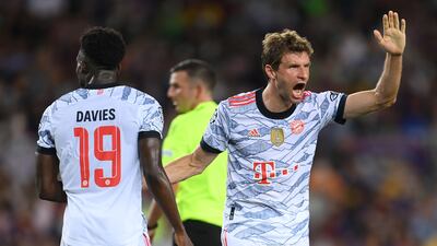 Bayern's Thomas Muller celebrates after scoring the opening goal. Getty