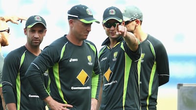 Australia captain Michael Clarke looks on during a nets session at Dubai International Stadium on October 20, 2014, in Dubai. Ryan Pierse / Getty Images