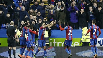 Crystal Palace players celebrate a Yohan Cabaye goal. Reuters / Eddie Keogh