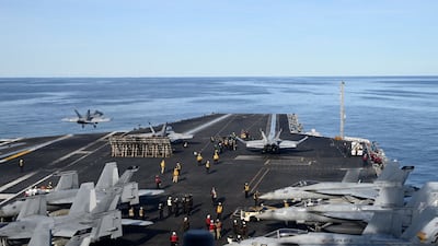 An F-18E fighter jet takes off from aircraft carrier USS Gerald R in the North Sea. The Pentagon is sending the vessel to the Caribbean. AFP