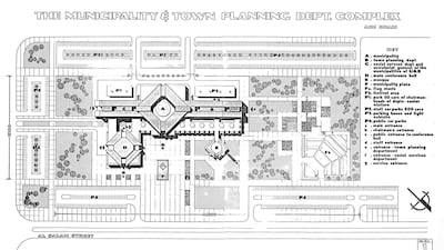 Municipality and Town Planning Department, Abu Dhabi, 1980, situation plan. Bulgarproject (Bulgaria), Dimitar Bogdanov. Private archive of Borislav Bogdanov, Sofia (Bulgaria).
