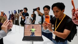 The new foldable iPhone Duo on display during Apple's event at the Steve Jobs Theater in Cupertino, California. Reuters