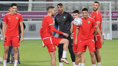 Morocco's players attend a training session at the Al Duhail SC Stadium in Doha. AFP