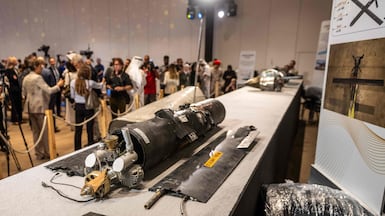 Pieces of intercepted Iranian missiles and drones recovered after attacks on the UAE. AFP