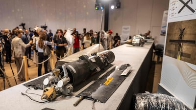 Pieces of intercepted Iranian missiles and drones recovered after attacks on the UAE. AFP