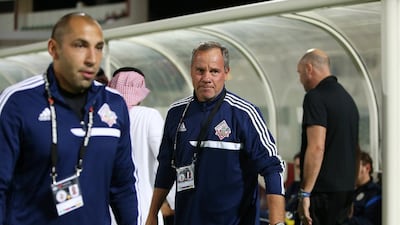 Sharjah head coach Paulo Bonamigo, centre, pictured before the start of an Arabian Gulf League match against Al Jazira in Sharjah on January 2, 2014, is confident about his side's chances in the UAE League Cup semi-finals . Pawan Singh / The National