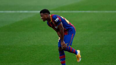 Barcelona's Ansu Fati hurt his knee against Real Betis at the Camp Nou stadium. AP