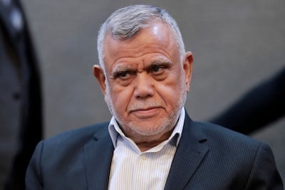 Hadi Al Amiri, head of the Fatah Alliance, during a press conference in Iraq's capital Baghdad on December 4, 2021. AFP