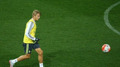Martin Odegaard of Real Madrid kicks the ball during the team training session on Wednesday in Melbourne. Robert Cianflone / Getty Images
