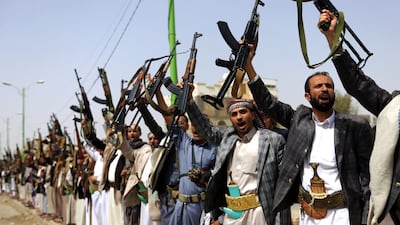 Houthis rally in Sanaa, Yemen's rebel-held capital, on June 25, 2018. Mohammed Huwais / AFP