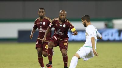 Ismail Matar scored with one minute of injury time leaft in the Arabian Gulf League game against Emirates in Ras Al Khaimah. Courtesy Ramesh / Al Ittihad