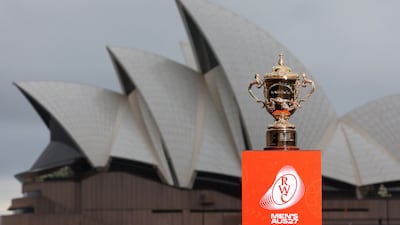 The Webb Ellis Cup in Sydney ahead of the men's Rugby World Cup Australia 2027. Getty Images