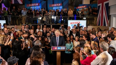 Mr Johnson at the event at the National Army Museum in London. Bloomberg