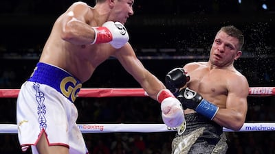 Gennady Golovkin punches Sergiy Derevyanchenko during their IBF middleweight title bout at Madison Square Garden. AFP