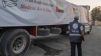 A convoy carrying aid provided by the UAE has entered Gaza. Photo: Wam