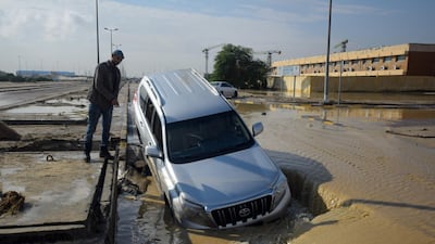 A vehicle in flood water in the Fahaheel area of Kuwait City. EPA