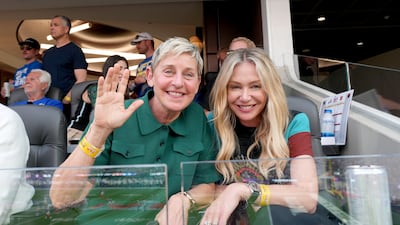 Ellen DeGeneres with wife Portia de Rossi at Super Bowl LVI. Getty Images