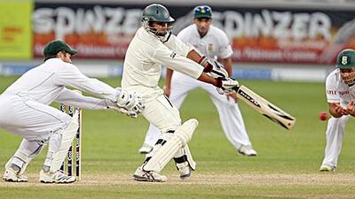 Azhar Ali, centre, will be one of the Pakistan batsmen looking to chase down the target of 451 set by South Africa in Dubai.