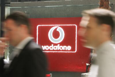 A Vodafone sign at the German headquarters of the British mobile telephone giant. Getty