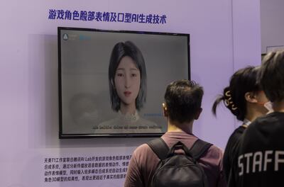 A display on generative AI technology at the Tencent booth at the World Artificial Intelligence Conference in Shanghai. Bloomberg