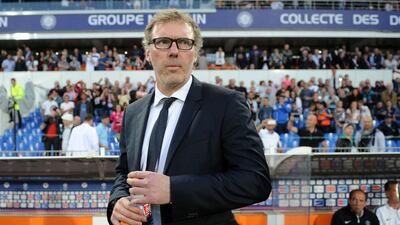 Paris Saint-Germain coach Laurent Blanc looks on before the French Ligue 1 match against Montpellier on May 16, 2015, at La Mosson Stadium in Montpellier, southern France. Sylvain Thomas / AFP