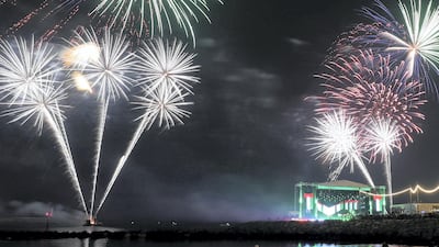 Fireworks go off at La Mer for the 48th UAE National Day on December 1, 2019. Chris Whiteoak / The National