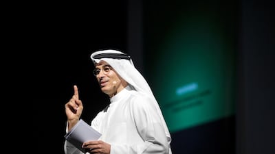 Mohamed Alabbar, the chairman of Emaar Properties, speaks during a presentation in February of the Salama Bint Hamdan Al Nahyan Forum for New Ideas at Manarat Al Saadiyat in Abu Dhabi. Christopher Pike / The National