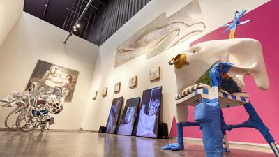 Work by artists Ramin Haerizadeh, Rokni Haerizadeh and Hesam Rahmanian at the We Are Open For Installation. Chris Whiteoak / The National