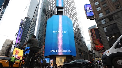 A SpaceX sign in New York. Bloomberg