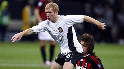 Manchester United's Paul Scholes in action in the semi-final second-leg at the San Siro in May 2007. AC Milan won the match 3-0 to seal a 5-3 aggregate victory. AFP