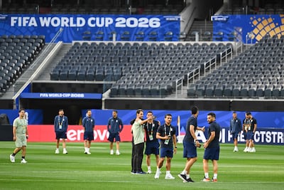 Iran’s players walk around the pitch at SoFi Stadium in Los Angeles. AFP