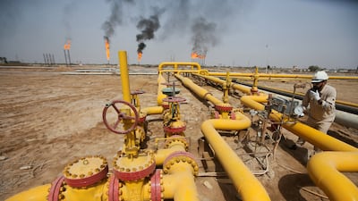 An oil pipeline at Iraq's Nahr Bin Umar oil field, north of Basra. Iraq is among the oil producers hit hardest by the Iran war. Reuters