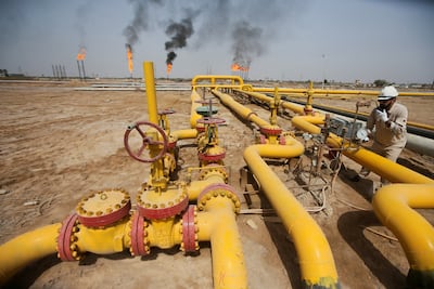 An oil pipeline at Nahr bin Umar field, north of Basra, Iraq. Reuters