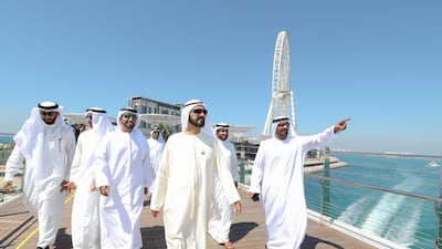 Sheikh Mohammed bin Rashid, Vice President of the UAE and Ruler of Dubai, visited Bluewaters Island, the new man-made island developed by Meraas off the coast of Jumeirah Beach Residence. All photos by Wam