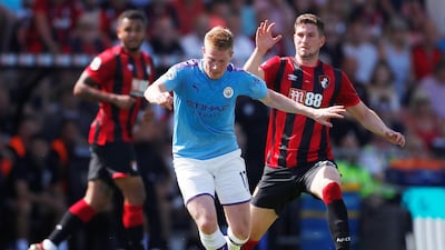 Manchester City's Kevin de Bruyne in action with Bournemouth's Chris Mepham. Reuters