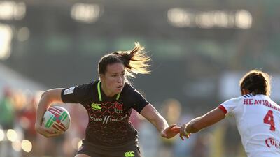 England's Emily Scarratt in action on the opening day of the Dubai Rugby Sevens. England had a good day winning all three games. Getty