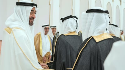 Sheikh Mohammed bin Zayed greets a groom. Mohamed Al Hammadi / Crown Prince Court - Abu Dhabi