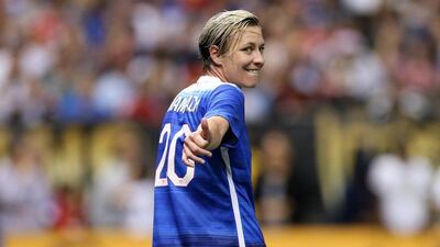 Abby Wambach of the United States reacts during their international friendly against China on Wednesday night in New Orleans. Chris Graythen / Getty Images / AFP / December 16, 2015